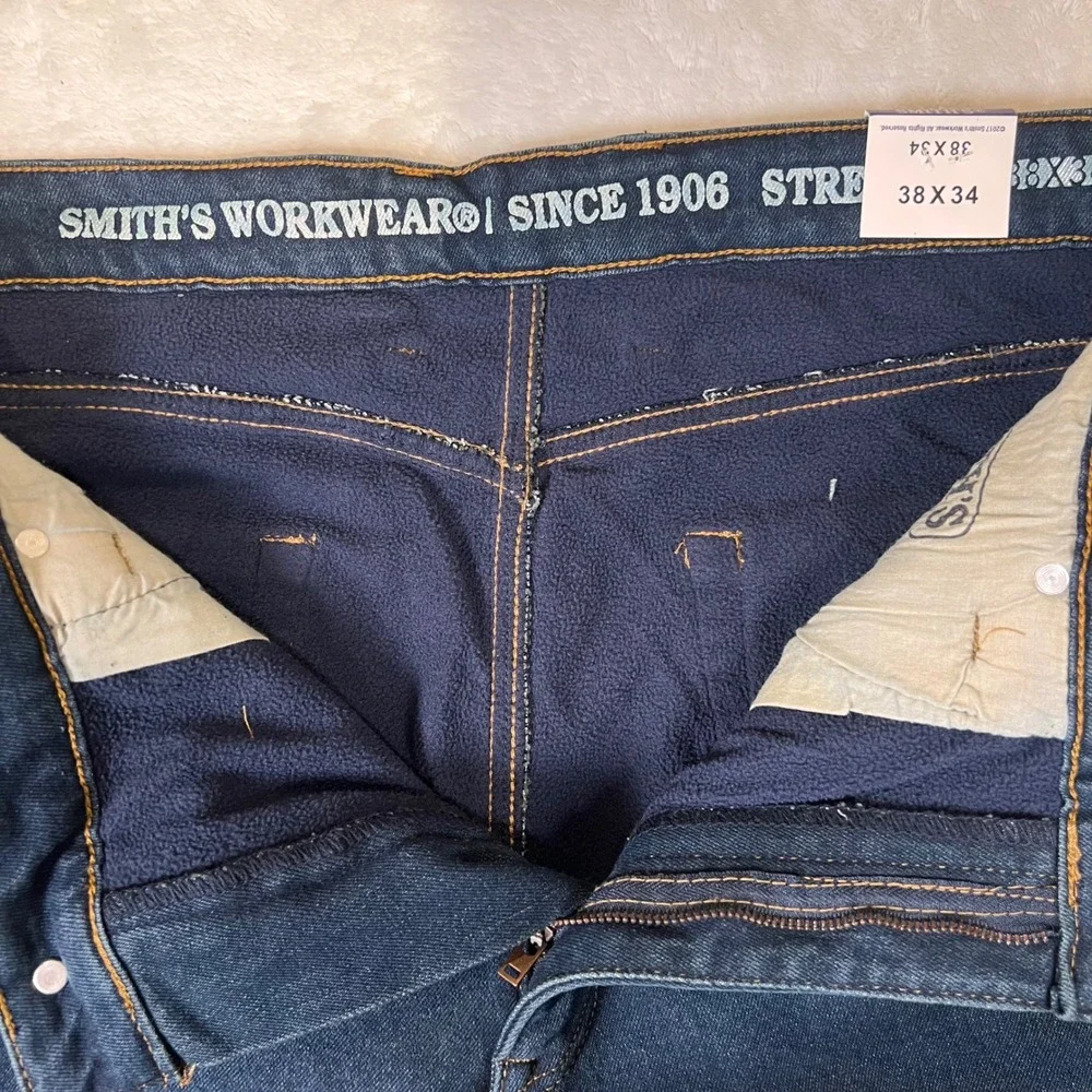 NWT Smith's Workwear Fleece-Lined Jeans Relaxed Stretch Denim Mens 38x34 Dark